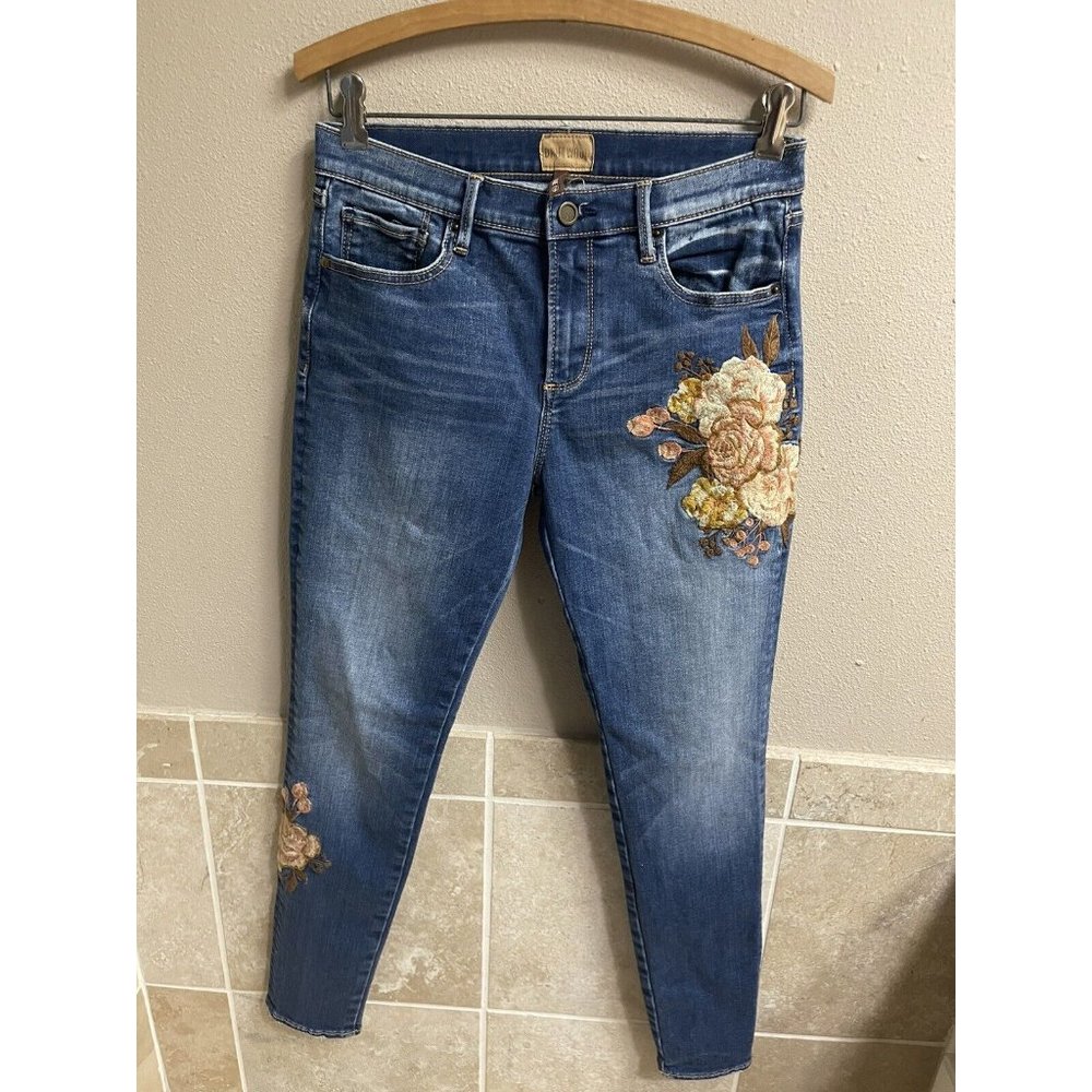 Driftwood Jackie Floral Embroidered Skinny Jeans Womens Denim Sz 28 Mediun Wash